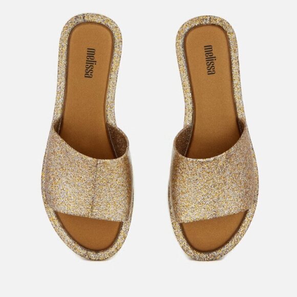 Melissa Soul Slide Sandals In Gold Glitter - Picture 1 of 3